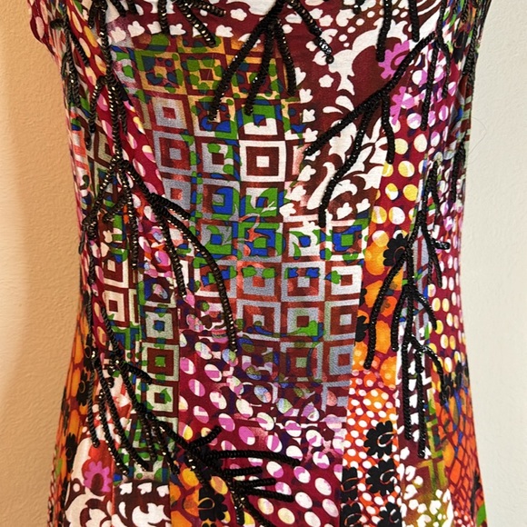 V Christina Multicolor Black Sequins Midi Dress Rayon/Spandex Sz S LN - Picture 5 of 8
